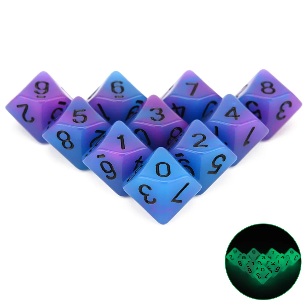 10 шт. D10 двухсторонние многогранные игральные кости для настольной ролевой игры мир тьмы вампирский набор из 10 D10 - Цвет: Purple Blue