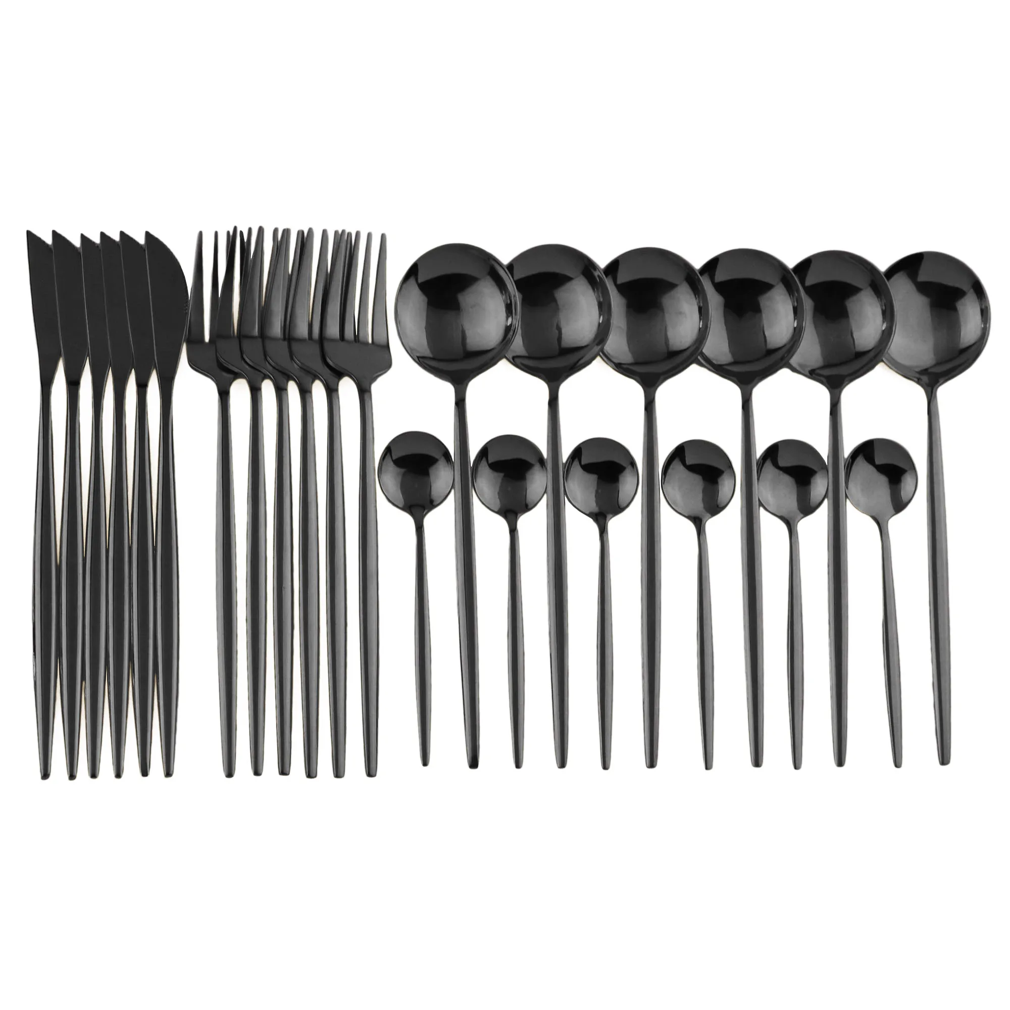 

24Pcs/set 18/10 Stainless Steel Black Cutlery Set Gold Dinnerware Tableware Silverware Sets Dinner Knife and Fork Drop Shipping