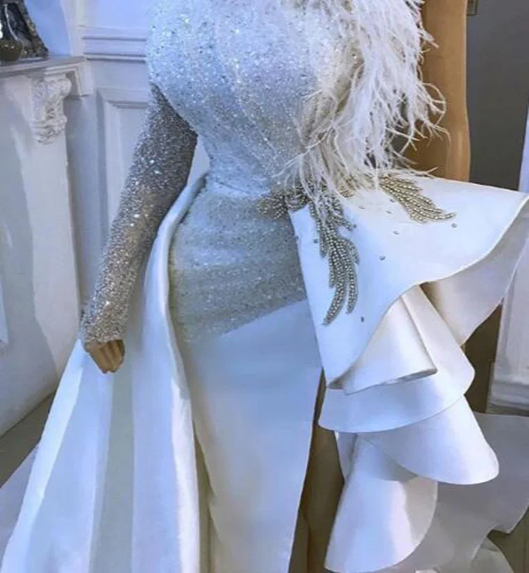 Arabic White One Shoulder Mermaid Evening Formal