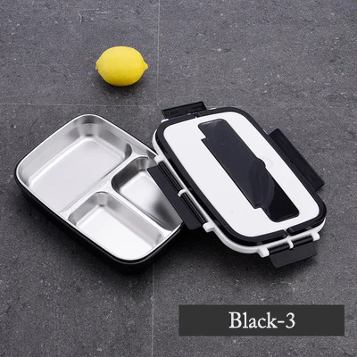 Black-3 Портативный герметичный Ланч-бокс сохраняет температуру Bento box Кемпинг путешествия Туризм Офис школа портативный из нержавеющей стали еда Co - Цвет: Black-3
