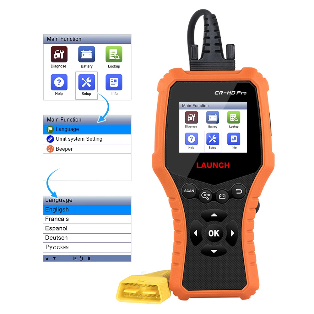 LAUNCH X431 CR-HD Pro для 12 В/24 В автомобиля и тяжелых грузовиков OBD OBD2 Диагностический автоматический сканер инструмент считыватель кодов бесплатное обновление CR HD