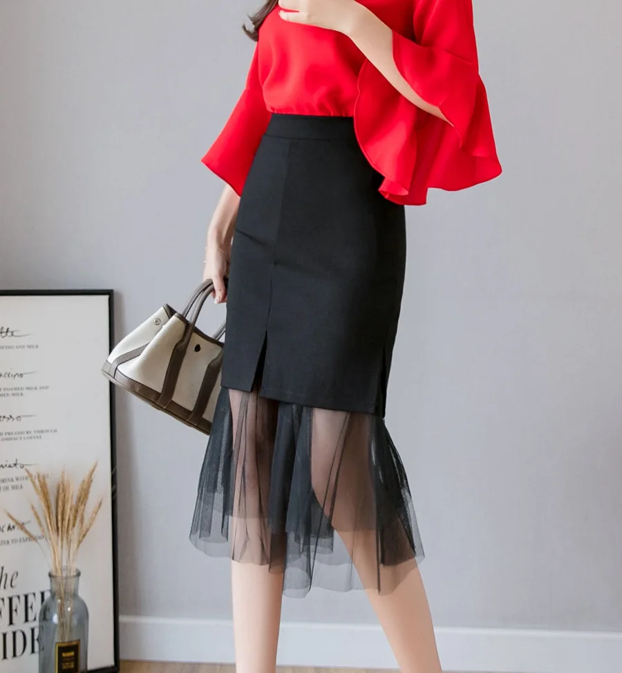Faldas Mujer Moda элегантные весенние модные красные юбки женские черные корейские офисные летние юбки с высокой талией размера плюс