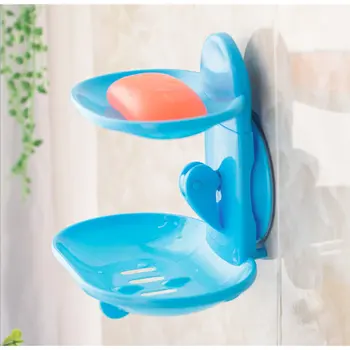 

Fashionable Double Layers Home Bathroom Soap Dishes Holder Rack Strong Suction Cup Type Soap Basket Tray Organizer