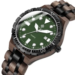 KUNHUANG Reloj de pulsera clásico para hombre, de acero y madera, resistente al agua, de cuarzo, con espejo Hardlex
