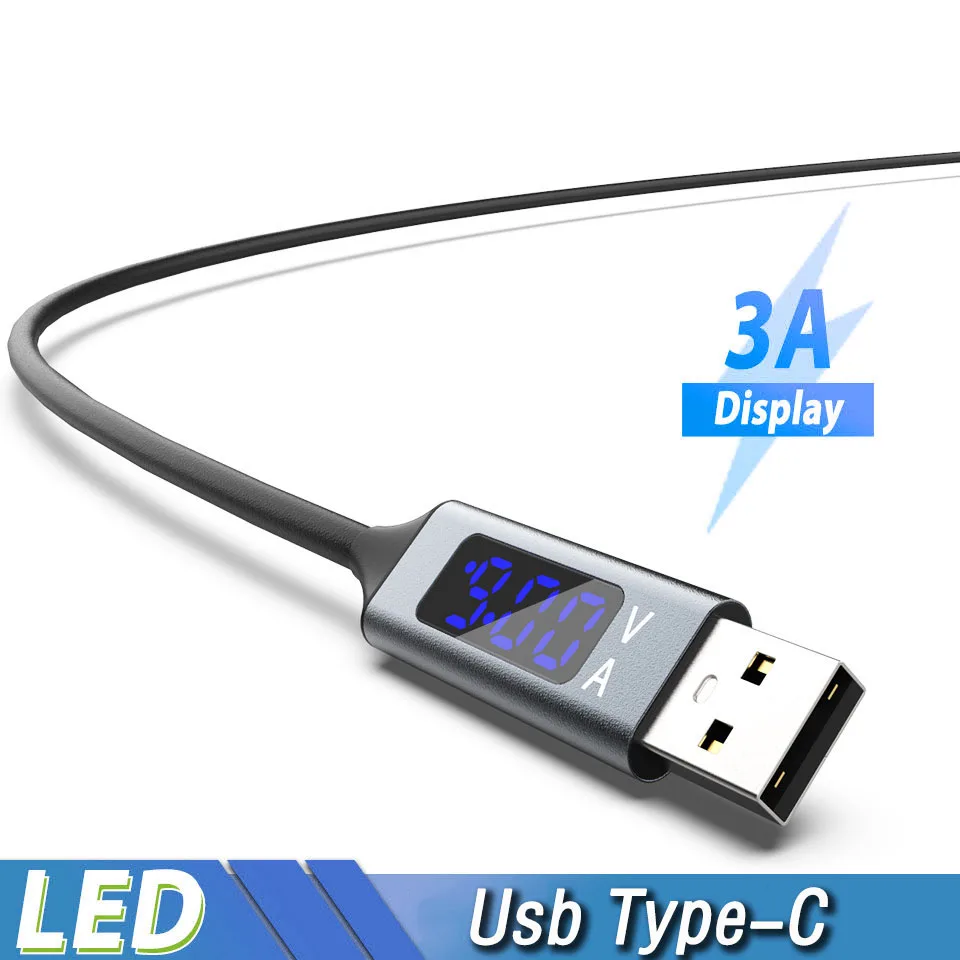 Кабель Usb C для быстрой зарядки с светодиодный цифровым дисплеем Usb type-C кабель для передачи данных для samsung Galaxy S10 Note10+ A50 A90 huawei