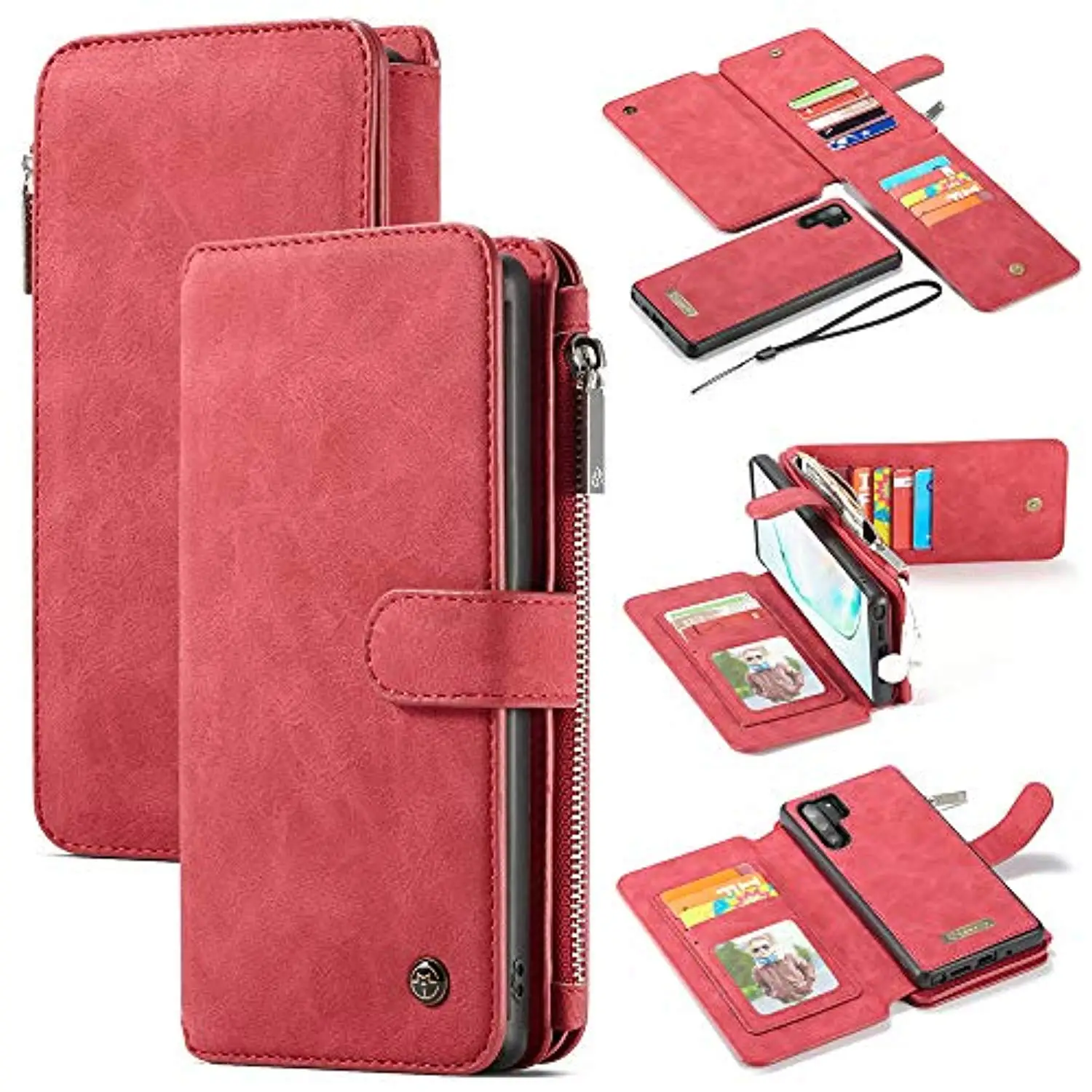 Red Роскошный Съемный магнитный чехол из натуральной кожи на молнии для samsung Gaalxy Note 10 Plus 9 8, чехол для телефона, кошелек, 14 карт - Цвет: Red