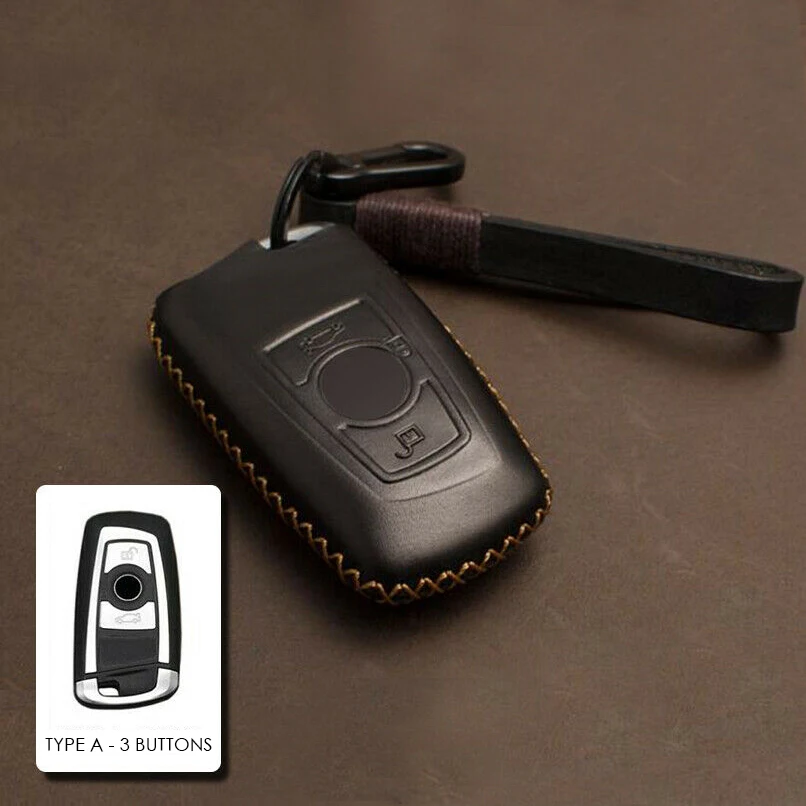 Натуральная кожа ключа автомобиля чехол Обложка сумка Remote Key протектор для BMW F30 F10 F18 118i 320i 1 3 5 7 серия X3 X4 M3 M4 M5 - Название цвета: Type A - Black Brown