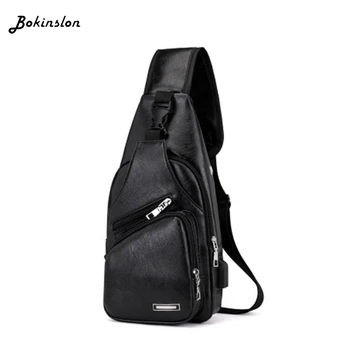 

Bokinslon USB Diagonal Cross Chest Bag Men Charging Casual Diagonal Cross Bag Outdoor Sports PU Chest Bag Male