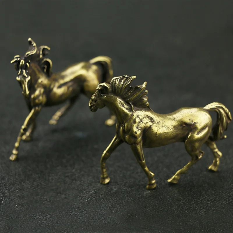 

2pcs/set Brass Horse Figurines Ornaments Home Decoration Antique Bronze Collectibles Retro Copper Horses Animal Crafts Gifts