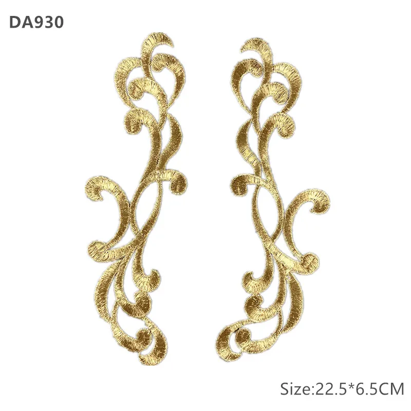 Mirror Pair Embroidered patches Golden Guipure Lace Sewing lace for dress Applique DIY Bridal Headdres Lace Collar JA104