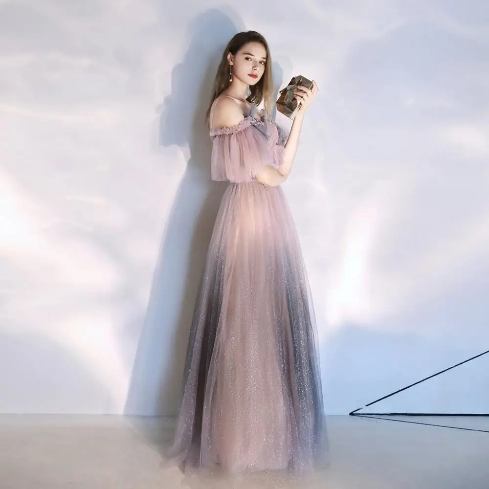 Vestidos De Gala, элегантное платье для выпускного вечера, длинное,, блестящее, официальное, вечернее, Тюлевое, с аппликацией и вырезом лодочкой, Robe De Soiree