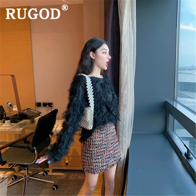 RUGOD Корейская женская блузка с кисточками элегантные кружевные сетчатые рубашки с длинным рукавом auturm офисные женские модные черные топы Blusas Femininas