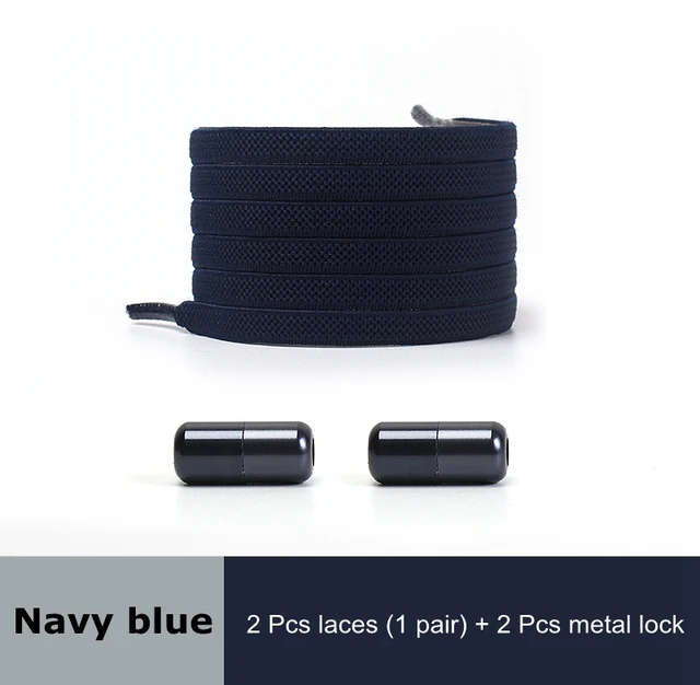 Free to Match Elastic Shoelaces Lock Lazy Laces Flat Multi Color Options No Tie Shoelace Round Capsule Metal 18 Colors Navy blue