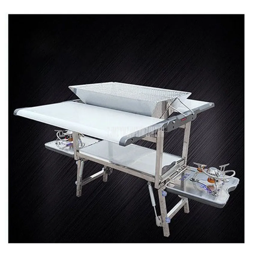  2-6 Person Outdoor Mobile Kitchen Foldable Gas Stove Desk Stainless Steel Desktop Frame For Camping