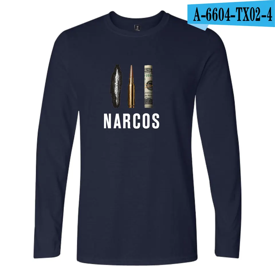 Narcos Pablo футболки с Пабло Эскобаром модные футболки с круглым вырезом и Длинными Рукавами Новое поступление повседневные мужские футболки с принтом Narcos Pablo Escobar - Цвет: navy bule