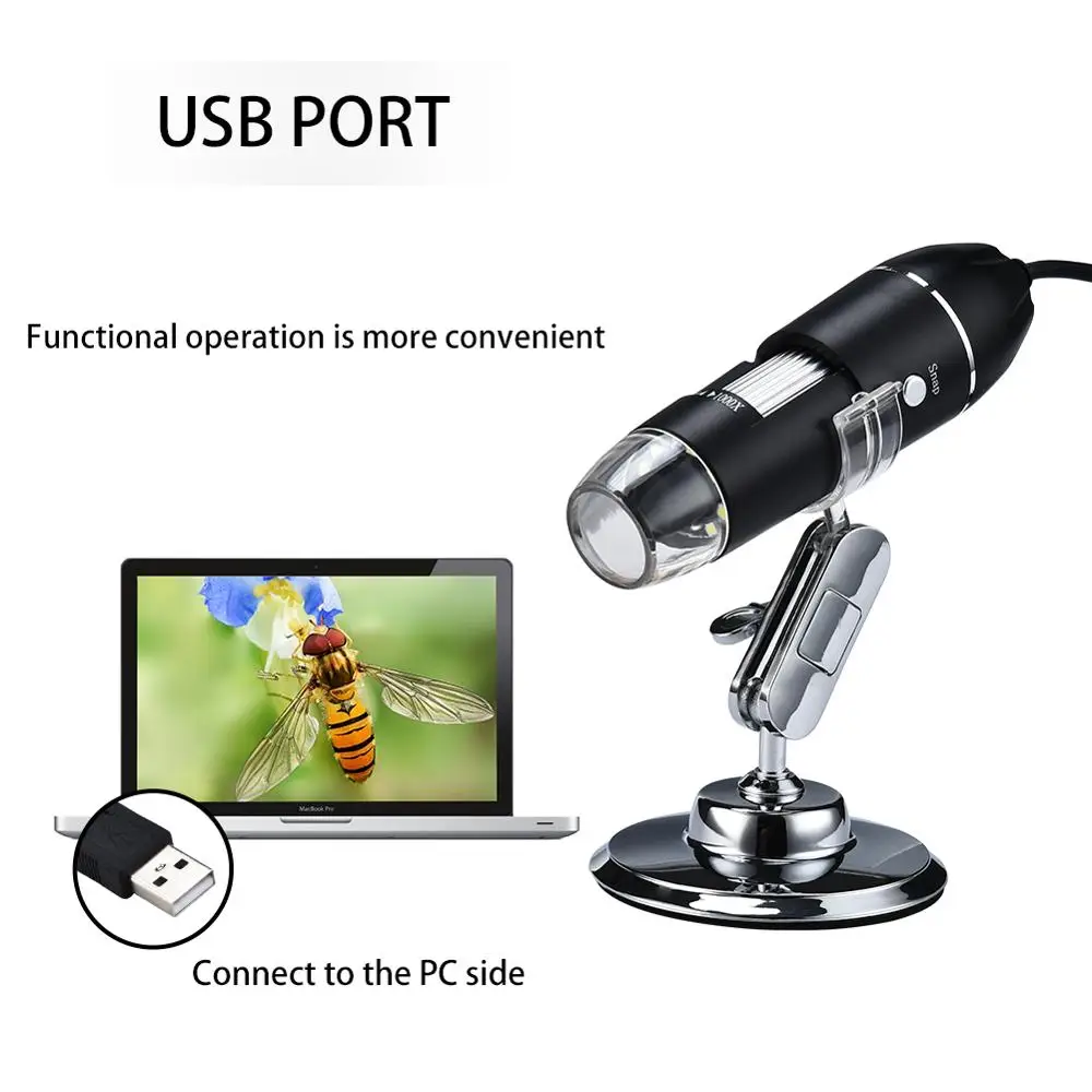 Triangle-Box 1000X Wifi Microscope Magnifier Portable Electronic Digital Microscope USB Inspection Camera 8 LED with Stand for Android IOS