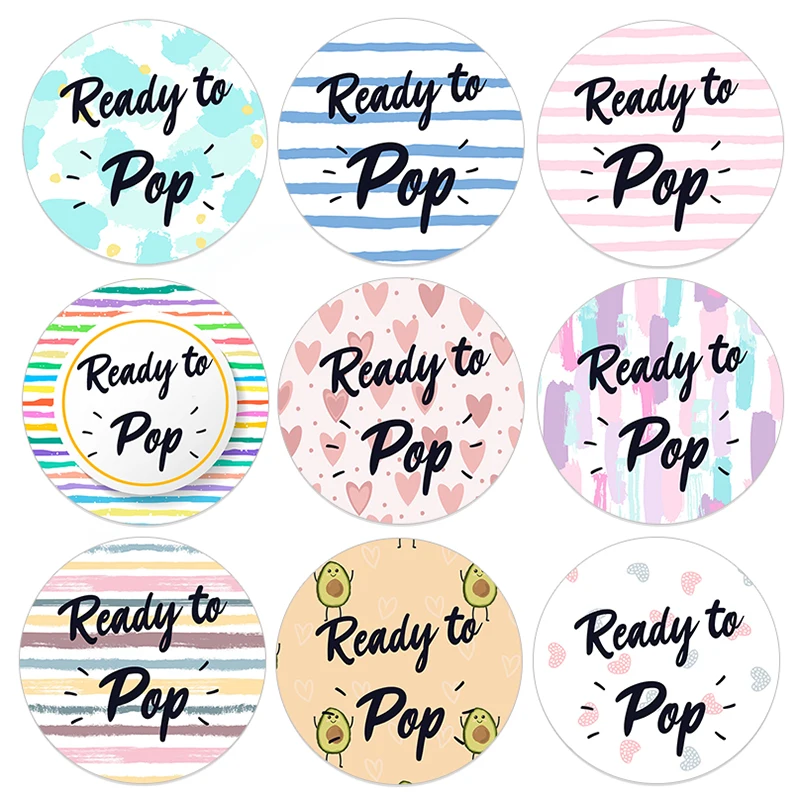 "Ready To Pop" Baby Shower Stickers - Blue & Gold Polkadot, 1.67 Inch Round, 48 Pack For Favors & Decor