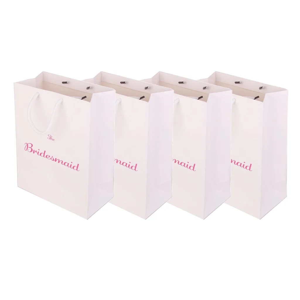 Pieces of 4 The Bridesmaid Printed Paper Bag with Handle for Wedding, Bridal Shower Hen Night Party Bridesmaid Bag 