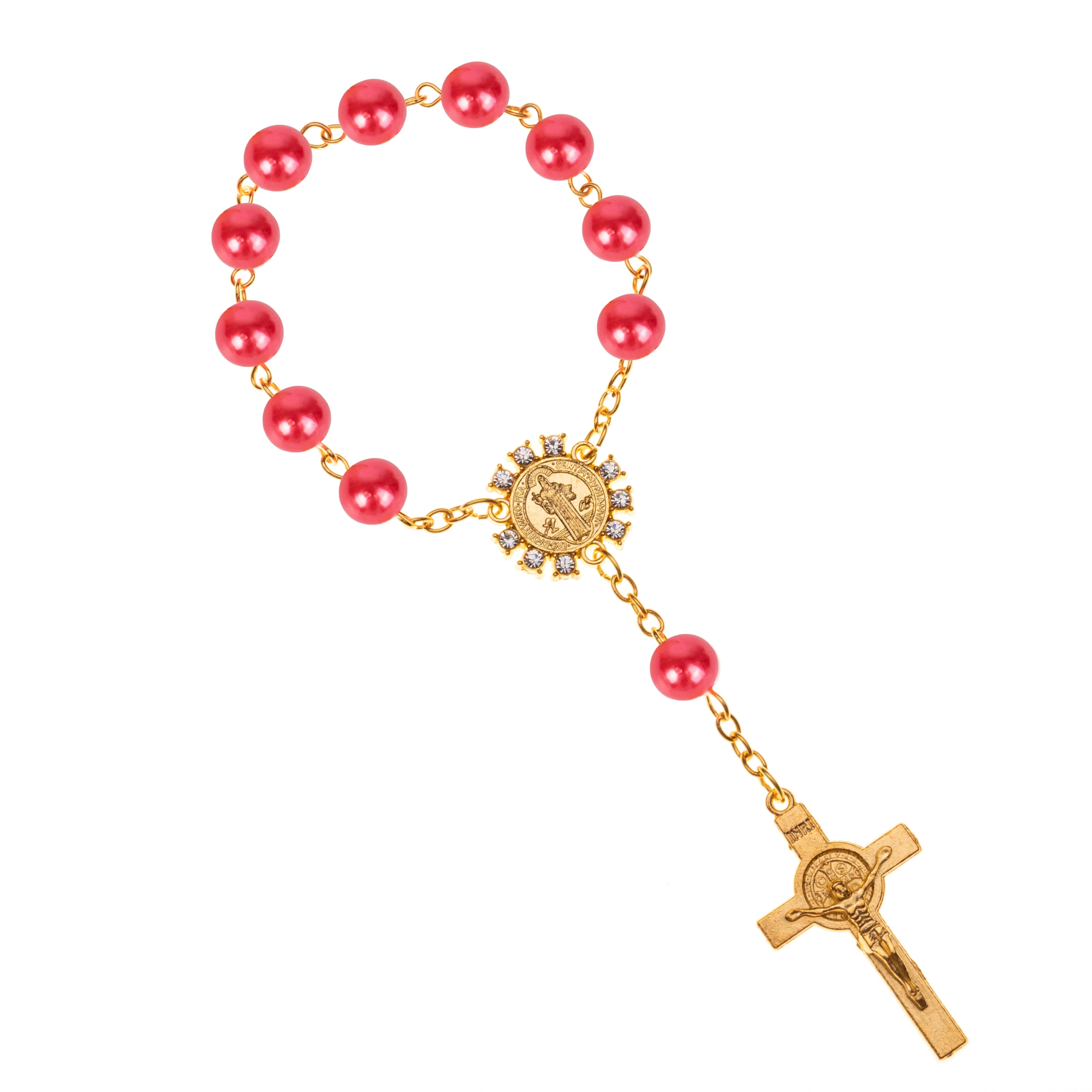 CR011 10pcs Imitation Pearl Beads Catholic Rosary Catholic Holy Communion Golden color Wings Crucifix Pendants Bracelet gift