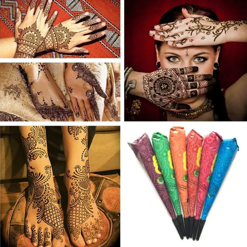 1PC Color Henna Tattoo Inks Waterproof Indian Paste Mehndi Diy Drawing Tatoo Body Paint Art Cream Cone For Stencil TSLM2 | Красота и