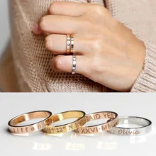 

HUHUI Custom Name Ring Personalized Gold Color Stainless Steel Engraved Nameplate Ring Unisex Couple Jewelry Engagement Gift
