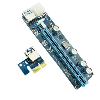 

60CM PCI-E Extender PCI Express Riser Card 1X To 16X 008C + USB 3.0 Cable PCI-E Sata 15 Pin To 6 Pin Power For BTC Miner Machine
