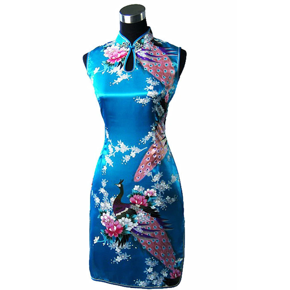 New Black Chinese Women\'s Silk Rayou Mini Halter Cheongsam Qipao Evening Dress Flower Size S M L XL XXL Free Shipping J5024