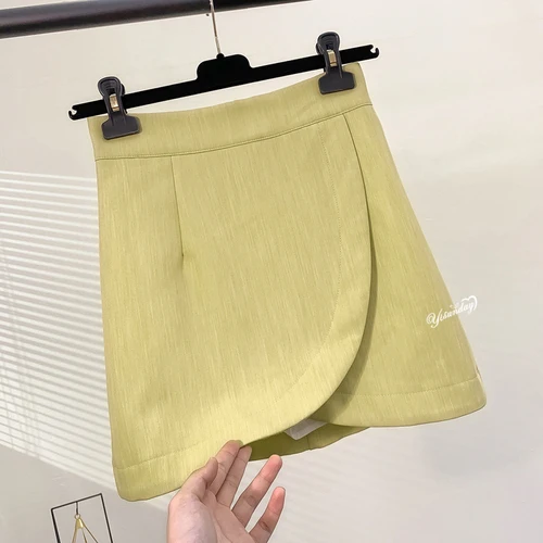 yellow Женская шикарная Асимметричная юбка, одноцветная, на молнии, сексуальные, вечерние, женские, базовые, модные, мини юбки, Mujer - Цвет: yellow