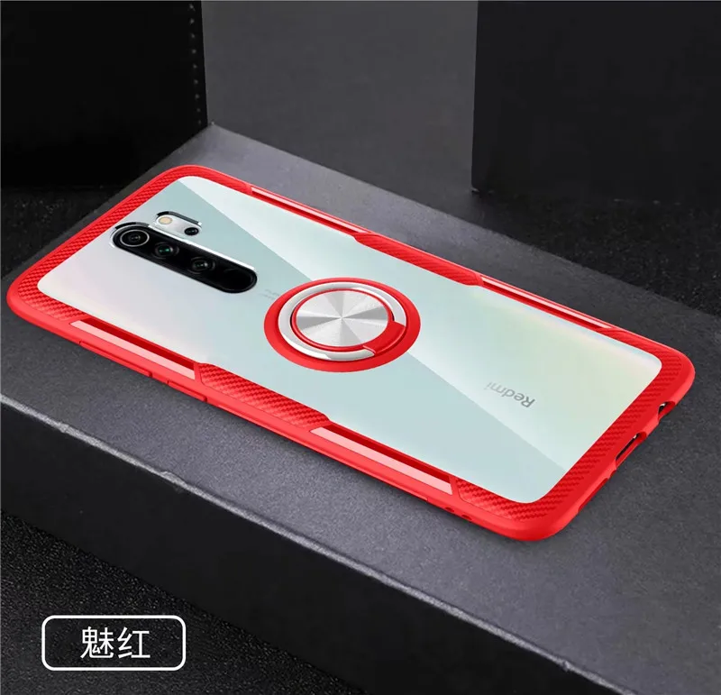 Для Xiaomi Redmi Note 8 Pro Чехол, роскошное магнитное кольцо, автомобильный держатель, чехол-подставка s для Redmi Note8, прозрачная стеклянная задняя крышка - Цвет: Red