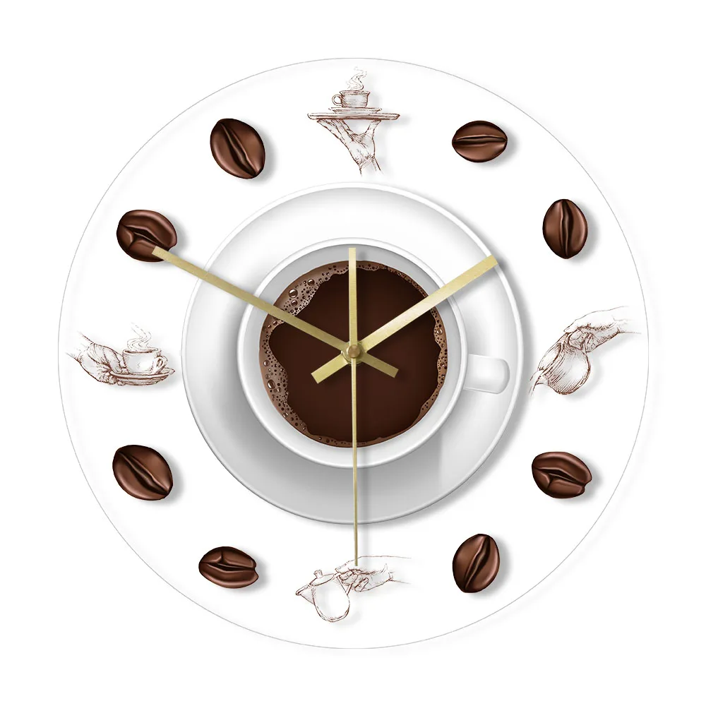 Настенные часы для кухни с изображением кофе и ручной иллюстрацией, современные часы с принтом, минималистичные акриловые настенные часы, идея подарка для любителей кофе