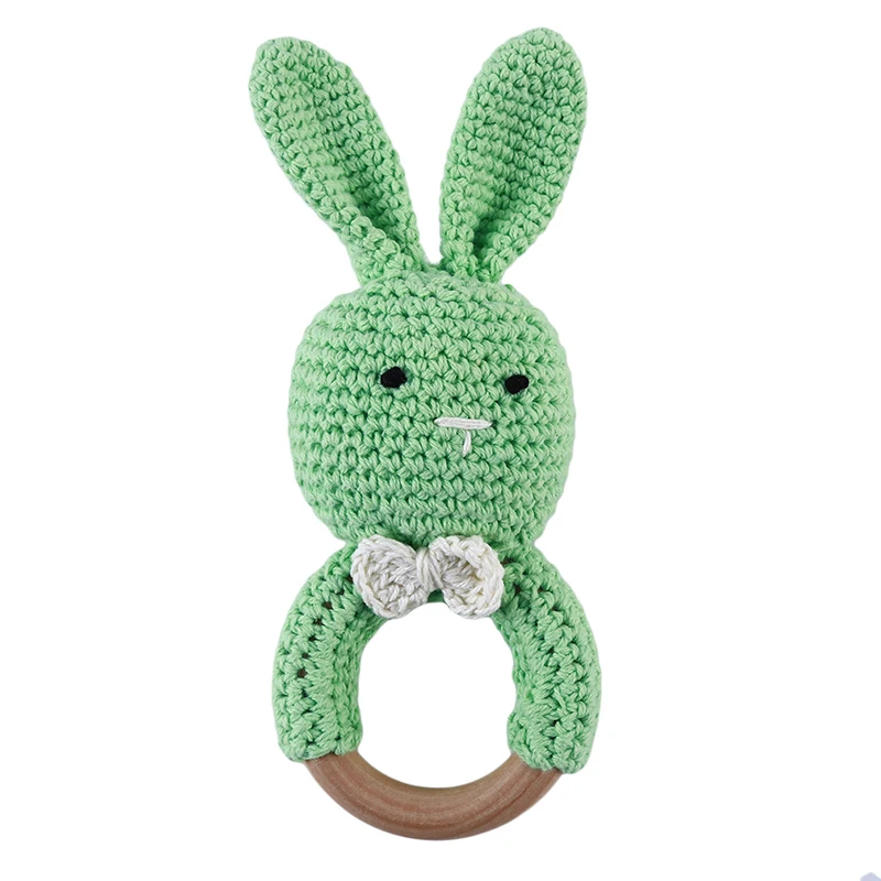 Fashion Crochet Bunny Teething Ring Chewing Toy Sensory Toy Baby Wooden Teether Bracelet Teething Bracelet Shower Gift