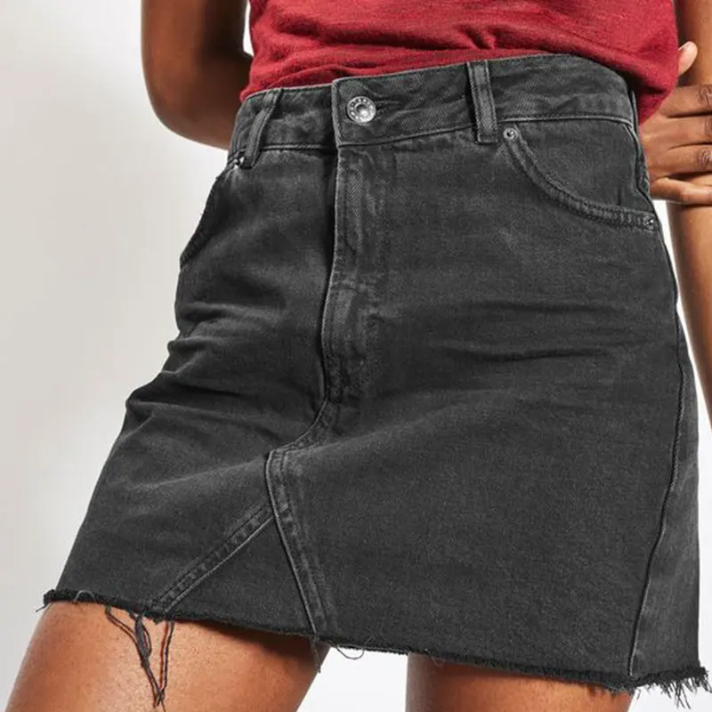 Women Skirt Summer Jeans Skirt Shorts Pencil Denim Hole Pocket Button High Waist Skirt Bandage Mini Skirt Women