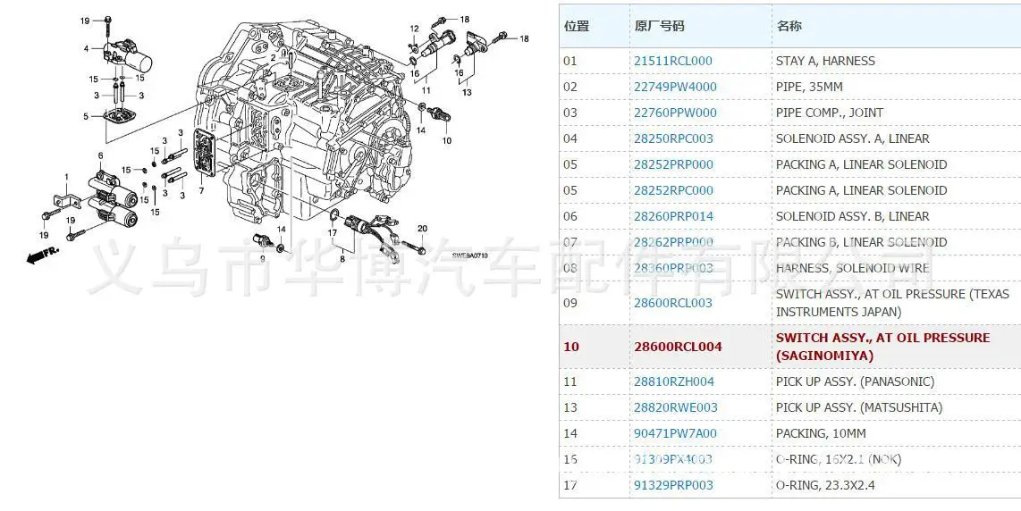 Honda Accord Engine Acura датчик давления масла двигателя 28600-RCL-004 28600RCL