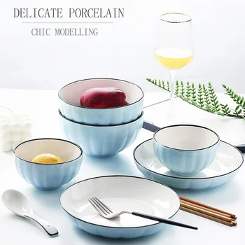 

Simple Japanese and Korean Tableware Set Creative Pumpkin Series Ceramic Tableware Dishes Set Couple Bowl and Plate Combination