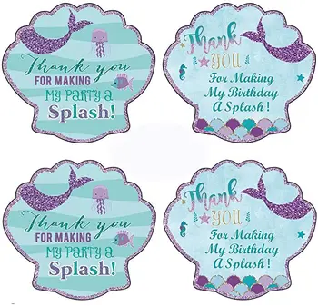 

40pcs Thank You Mermaid Theme Sea Shell Label Party Favors Mermaid Sticker Children Candy Box Sealing Sticker Decorations MD30