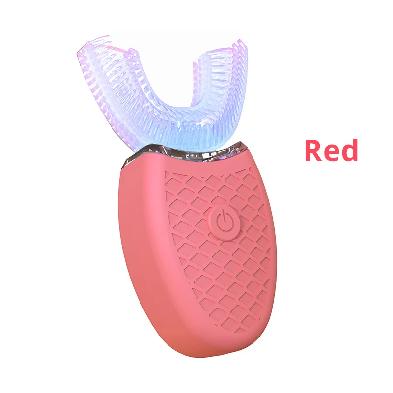 New Type Red Автоматическая электрическая зубная щетка перезаряжаемая 360 градусов зубная щетка u-образная головка 4 режима чистки синий светильник - Цвет: New Type Red