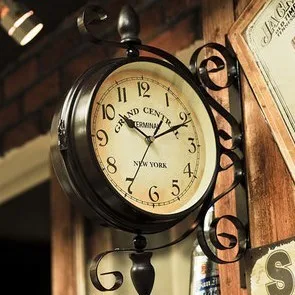 

European Wrought Iron Two-sided Wall Clock Originality Continuous System Both Sides Pocket Watch Modern Concise A Living Room