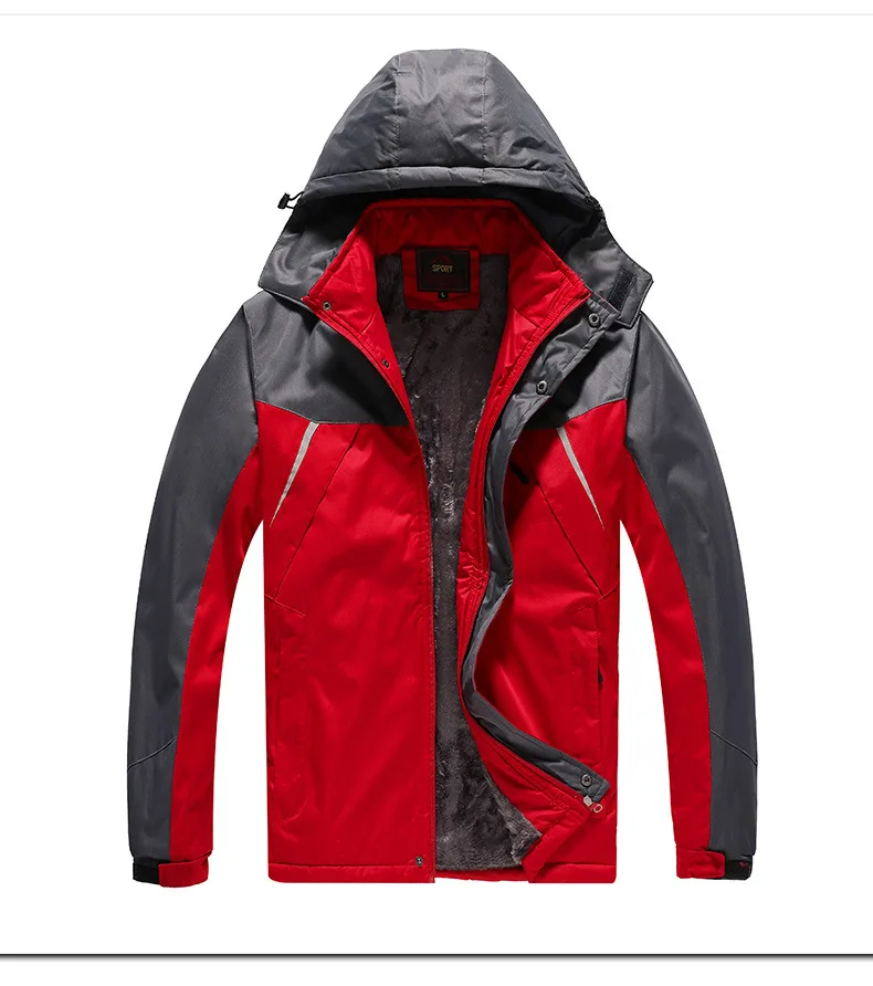 Men Outdoor Sports Casual Waterproof Hooded Single Layer plus Velvet Raincoat Jacket 0811