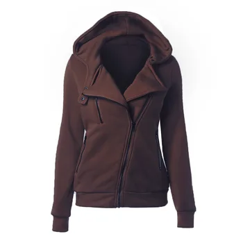 

Casual Hooded European and American women's oblique zipper plus velvet plus thick guard women's autumn and winter coat hoodie