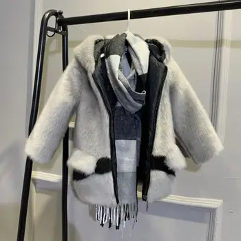 

Winter Children Faux Fur Coat Imitation Mink Fur Jacket Thicker Warm hooded Baby Outerwear Modis kids clothes jacket Y2192