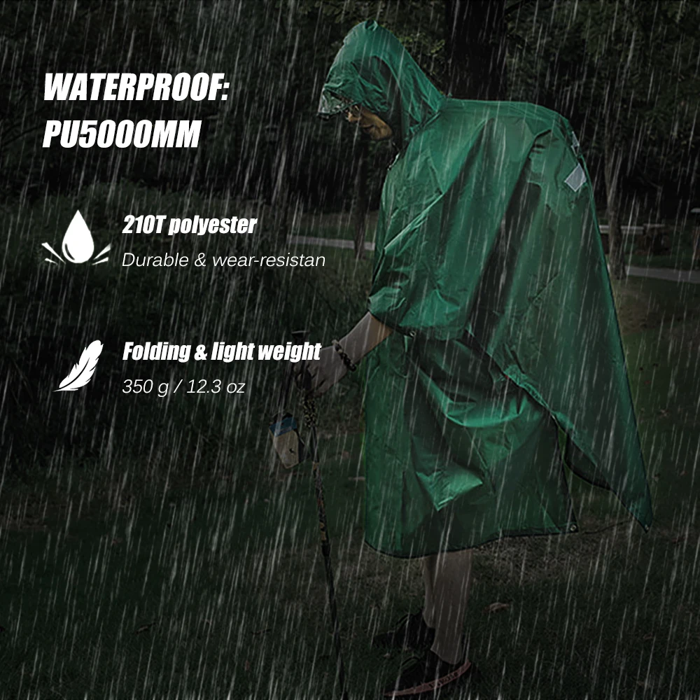 Rain Poncho Waterproof Raincoat with Hood Cycling Rain Cover Hiking Hooded Coat Jacket Motorcycle Poncho Picnic Mat
