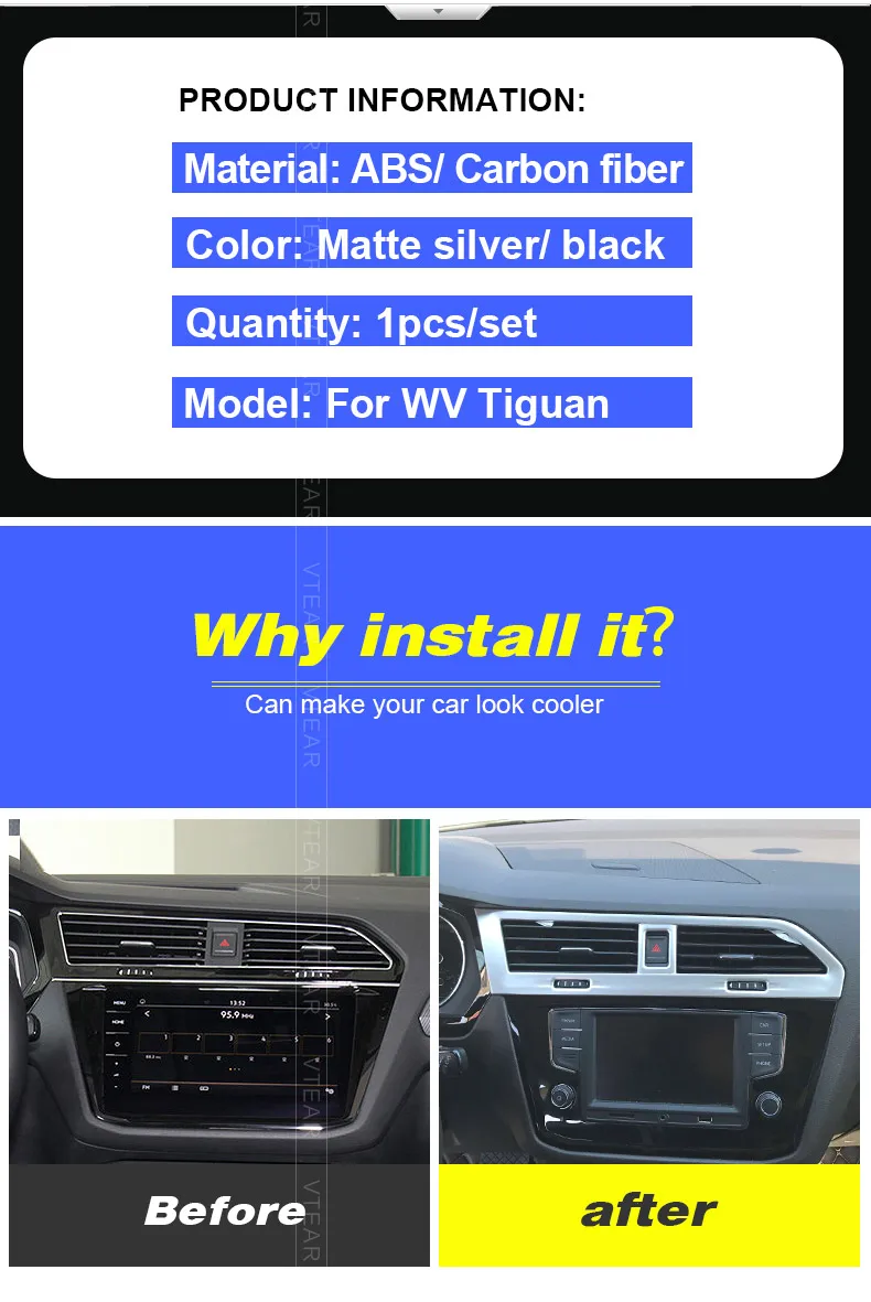 Vtear для VW Tiguan тигуан аксессуары из углеродного волокна, приборная панель, Кондиционер, выход переменного тока, вентиляционное отверстие, отделка рамы, интерьер, стиль，автотовары