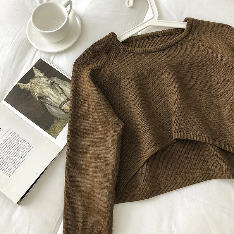 Pullovers Women O-neck Cropped Tops Autumn Winter Casual Loose Sweater Fashion Students All-match Knitwear Soft Korean Chic New