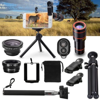 

All in1 Phone Camera Lens 12X Telescope Selfie Stick Tripod bluetooth Remote Kit portable Mobile phone holder mobile tripod