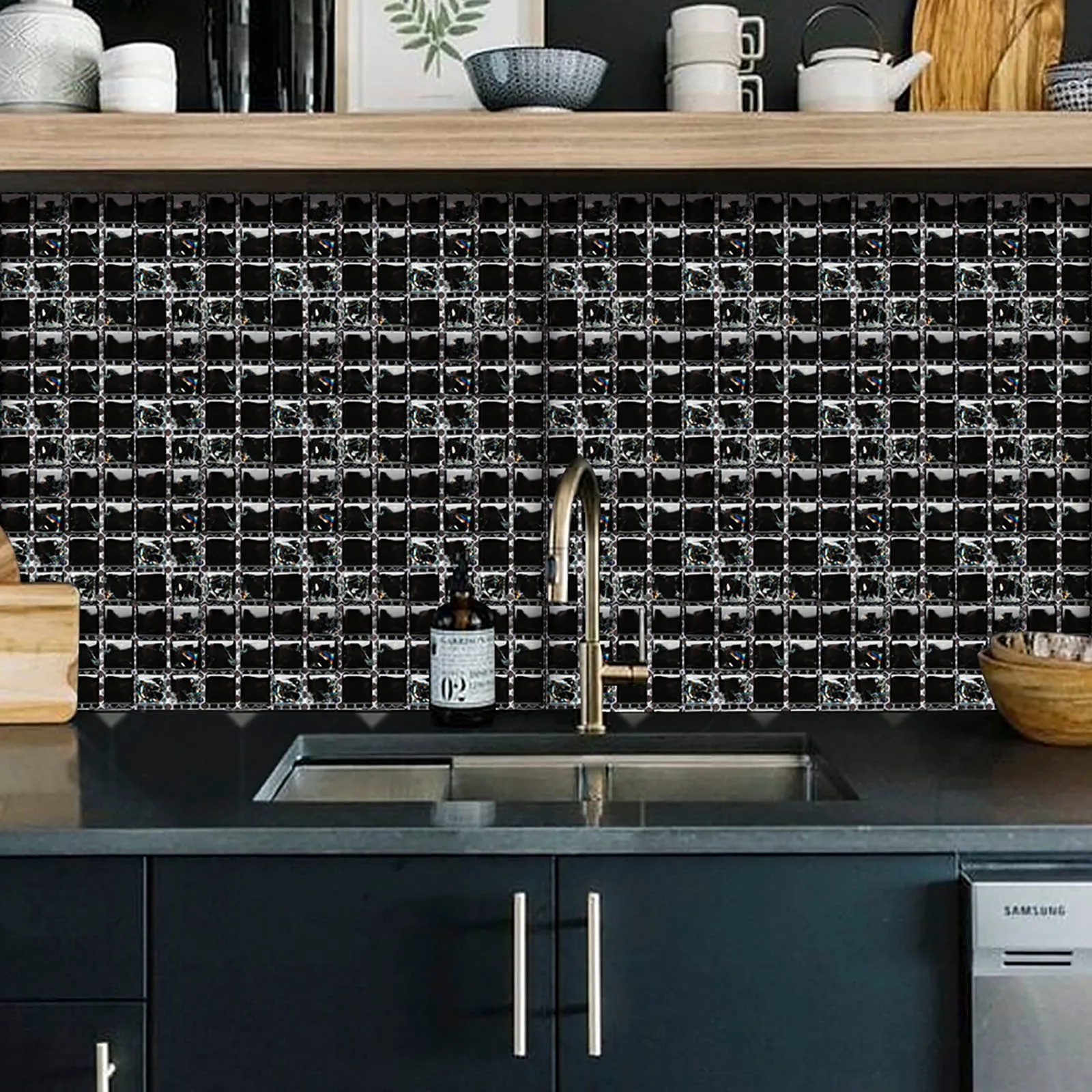 10pc 3d Crystal Tile Stickers Diy Waterproof Self-adhesive Wall Stickers Wall Art Decals For Bar Counter Kitchen Bathroom