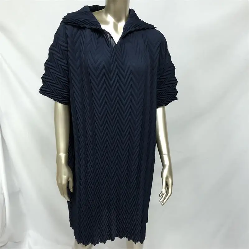 

LANMREM 2020 Spring Summer Lapel Solid Color Pleated Dress Women Vintage Loose Big Size Sexy Short Sleeve Clothing Tide PD872