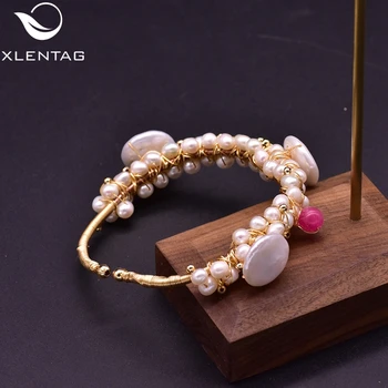 

XlentAg Original Natural Fresh Water Baroque Pearl Bangle & Bracelet For Women Wife Wedding Handmade Adjustable Jewelry GB0060B