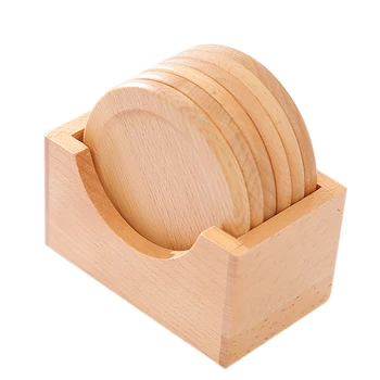 

Coffee Cup Wooden Coaster Beech Round Insulation Pad Solid Wood Creative Small Cup Coaster Knit Tablecloth