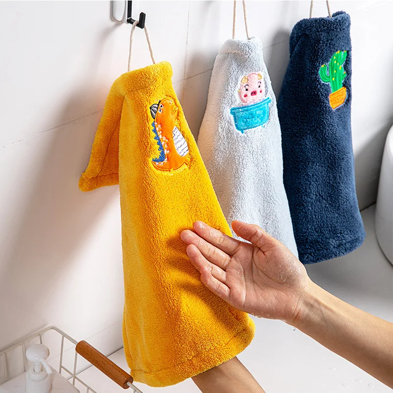 Baby cute cartoon plush hand towels, children's wiping and hanging bath towels towel baby bath towel