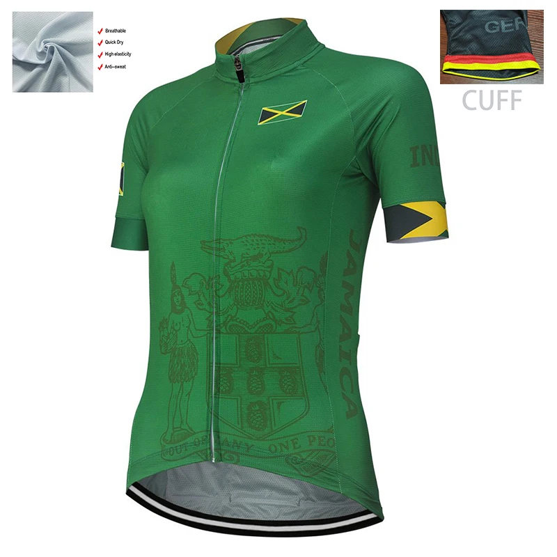 

Retro Green JAMAICA Classic Global Factory Outdoor Sports Competition Cycling Jersey Ladies Polyester Breathable Customizable